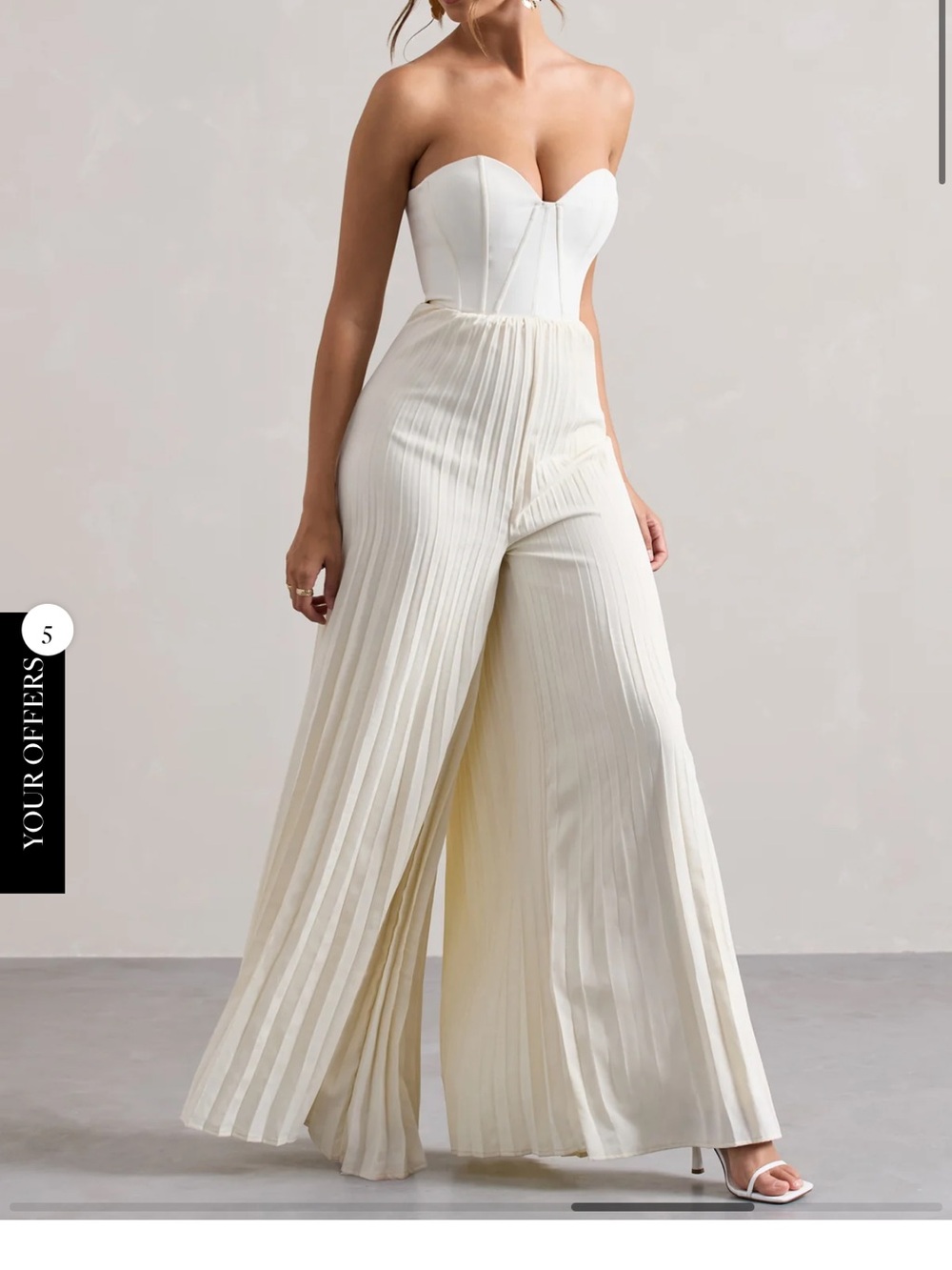 Club L London Strapless Pleated Ivory Jumpsuit - Picture 3 of 7